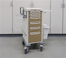 Wagen-für-Krankenhäuser-mit-Handschuhhalterung---Rahmen-mit-Schreibfläche-zum-Hoch--und-Herunterklappen