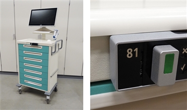 LS400-elektronisches-Schloss-mit-Pincode-mit-Nummerierung-an-medizinischem-Schubladenwagen